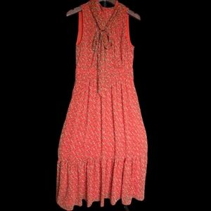 Ralph Lauren Equestrian Pattern Crinkle Georgette Tie-Neck Dress Size 0